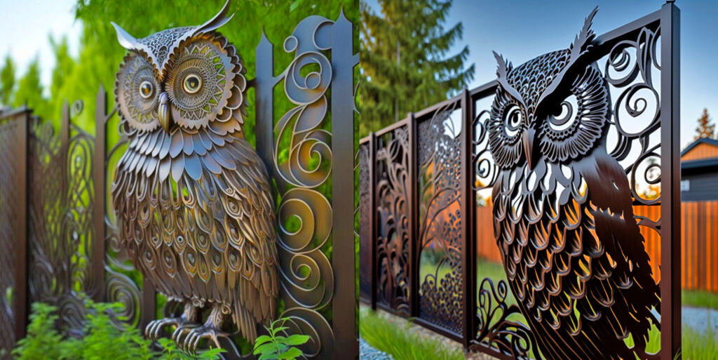 Creative metal fence with owl design inspiration