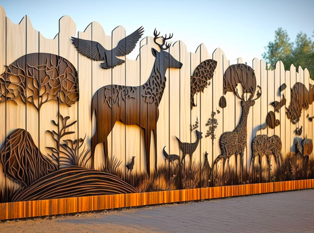 Creative wood fence designs inspiration with animal design