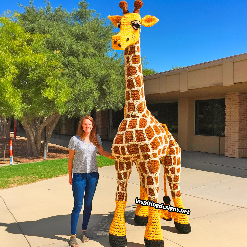 Giant life-size crochet giraffe