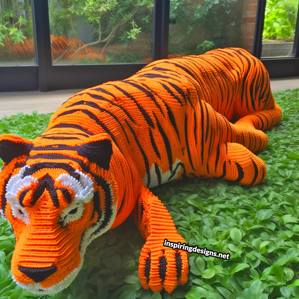 Giant life-size crochet tiger