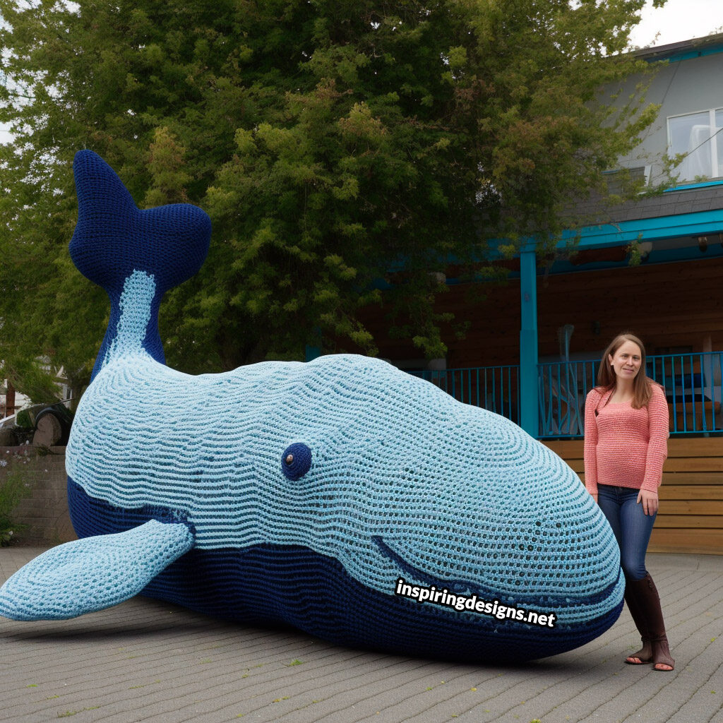 Giant life-size crochet whale