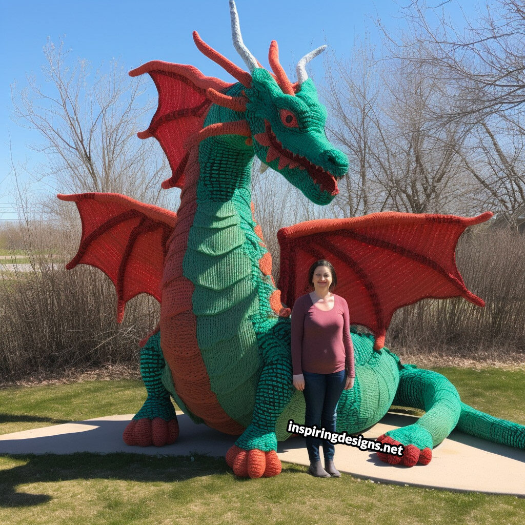 Giant life-size crochet dragon