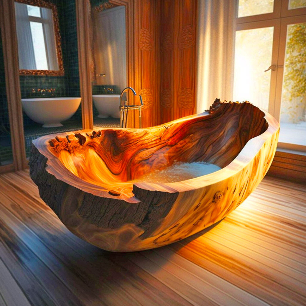 Live Edge Wooden Bathtub