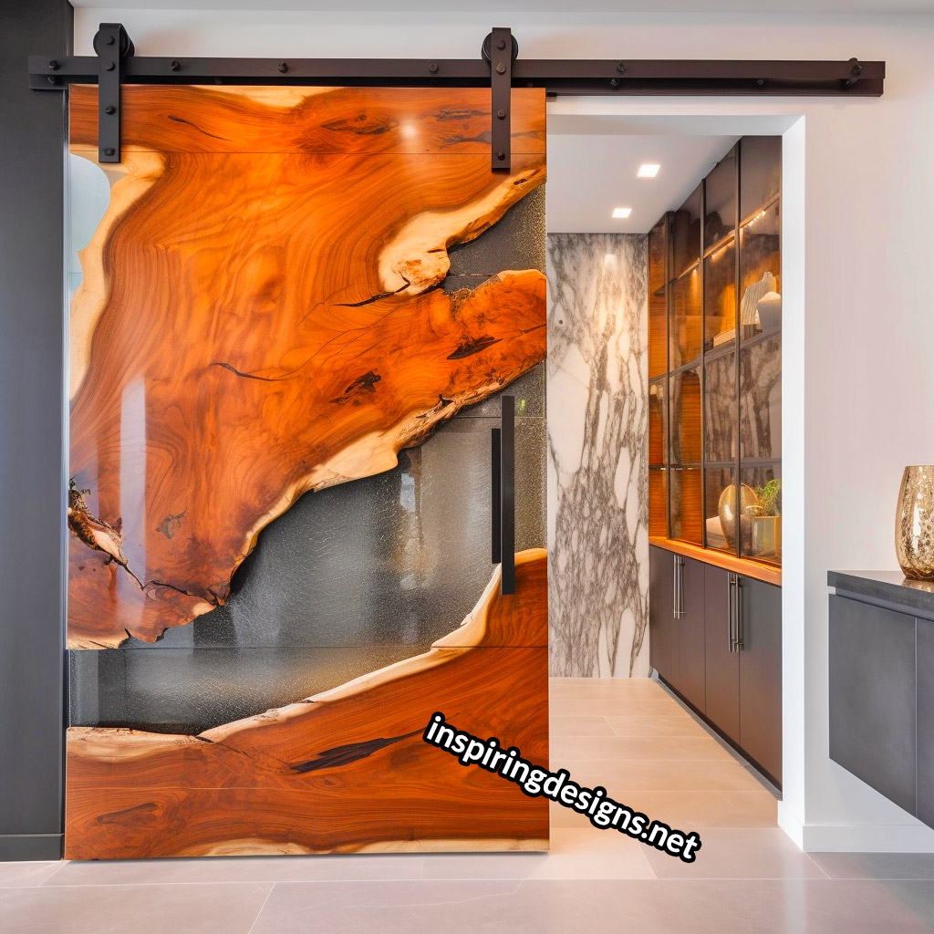 Live Edge Wooden Barn Door With Epoxy Resin Design
