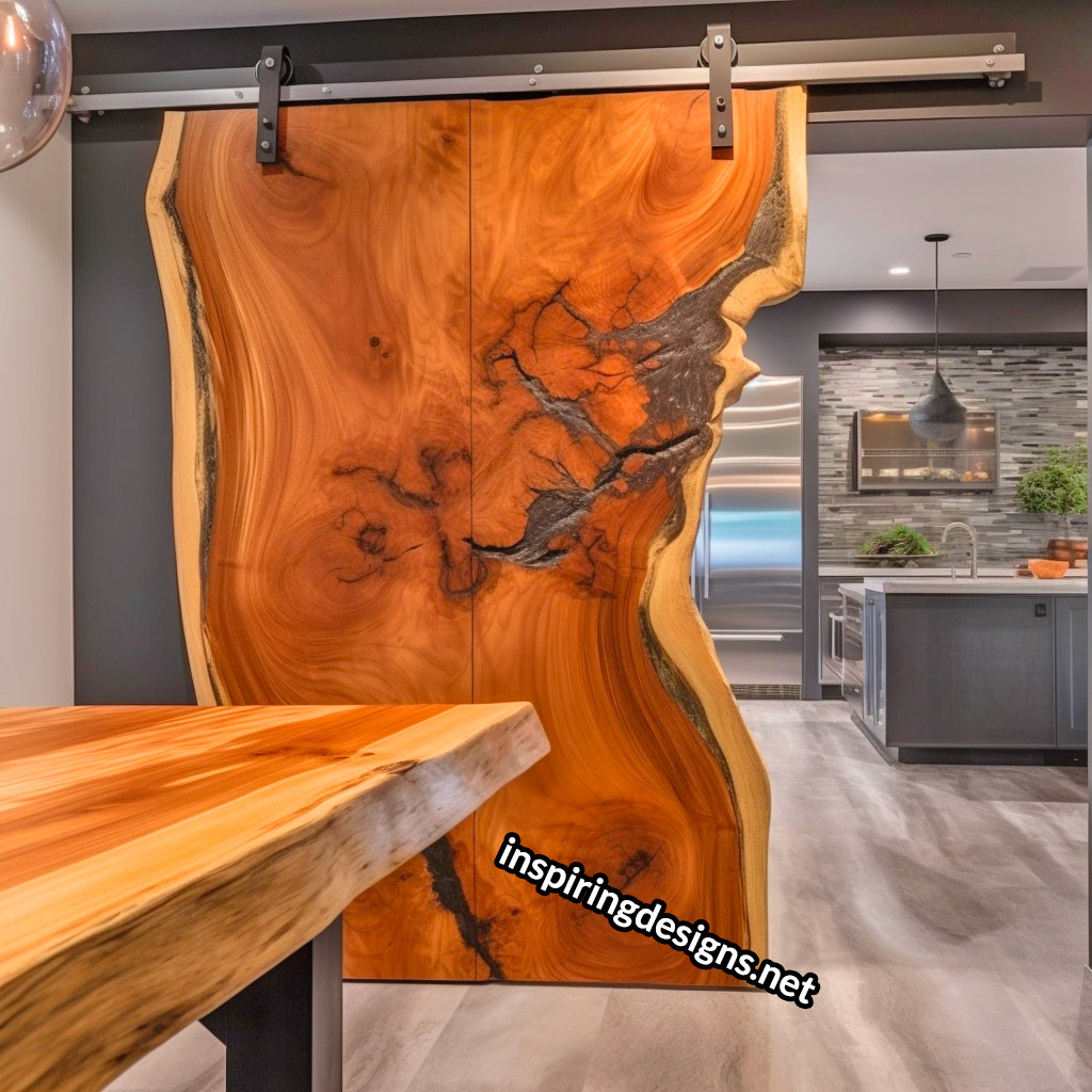 Live Edge Wooden Barn Door With Epoxy Resin Design