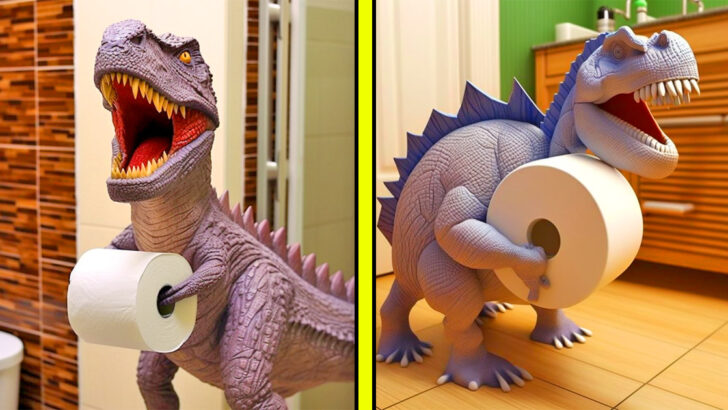 These Dinosaur Toilet Paper Holders Are Perfect For a Dino Loving Kid’s Bathroom