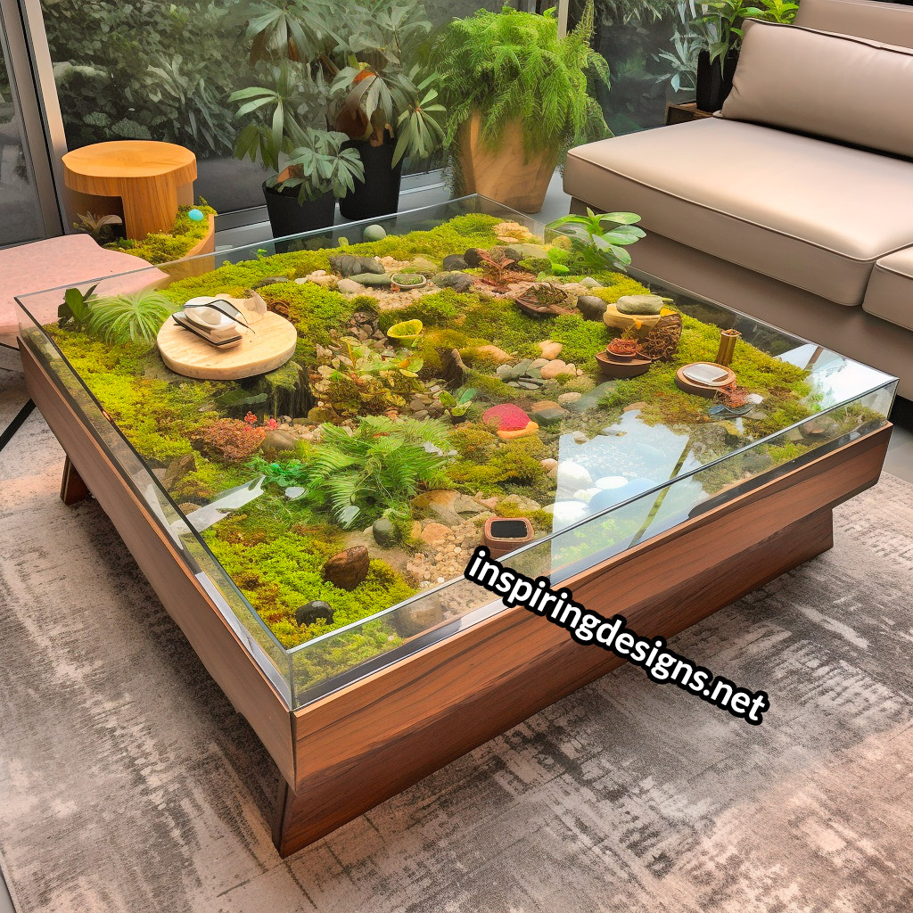 Coffee table with store plants inside