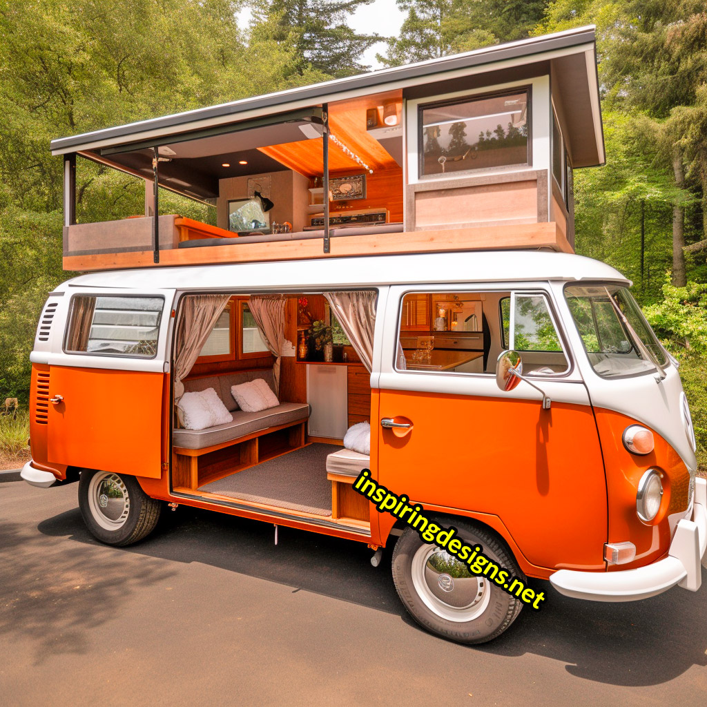 Volkswagen Hippy Bus Converted Into RV with Second Level