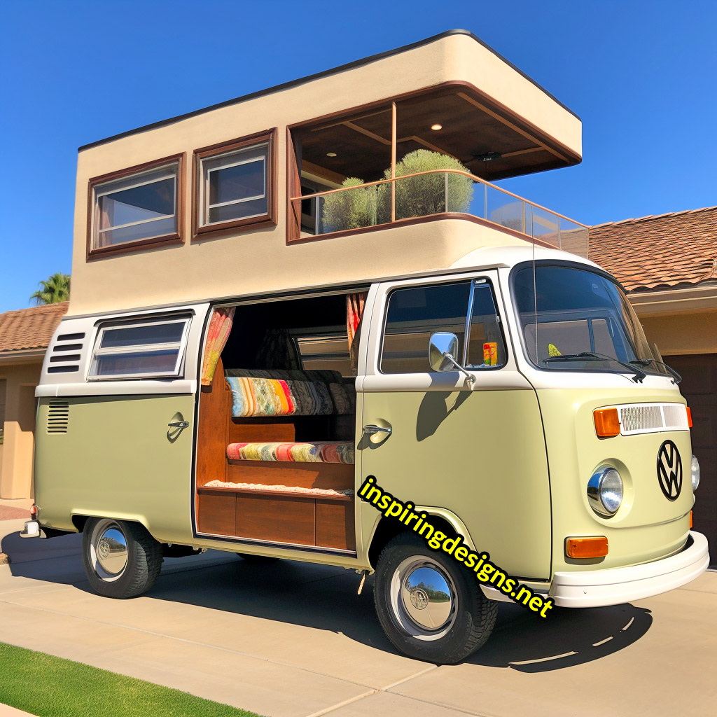 Volkswagen Hippy Bus Converted Into RV with Second Level