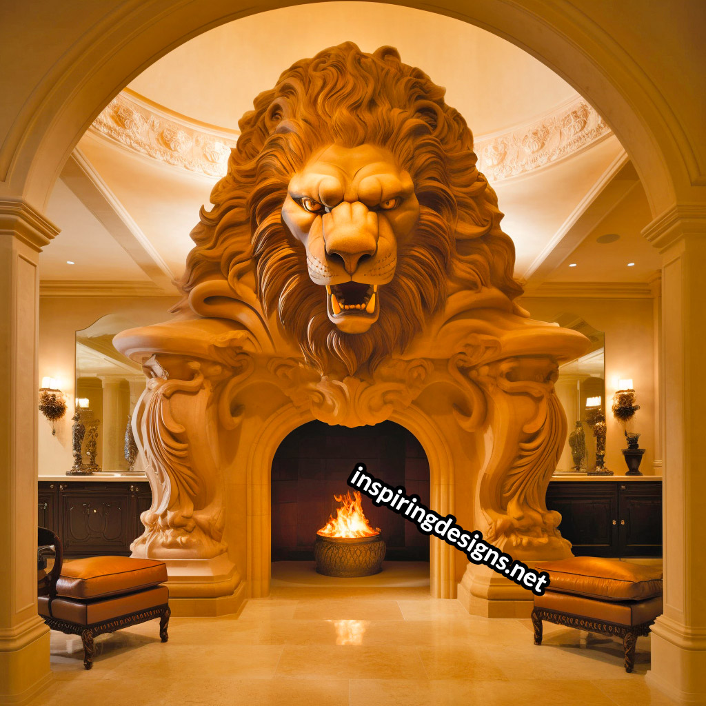 Giant Lion Shaped Ultra-Luxury Fireplace