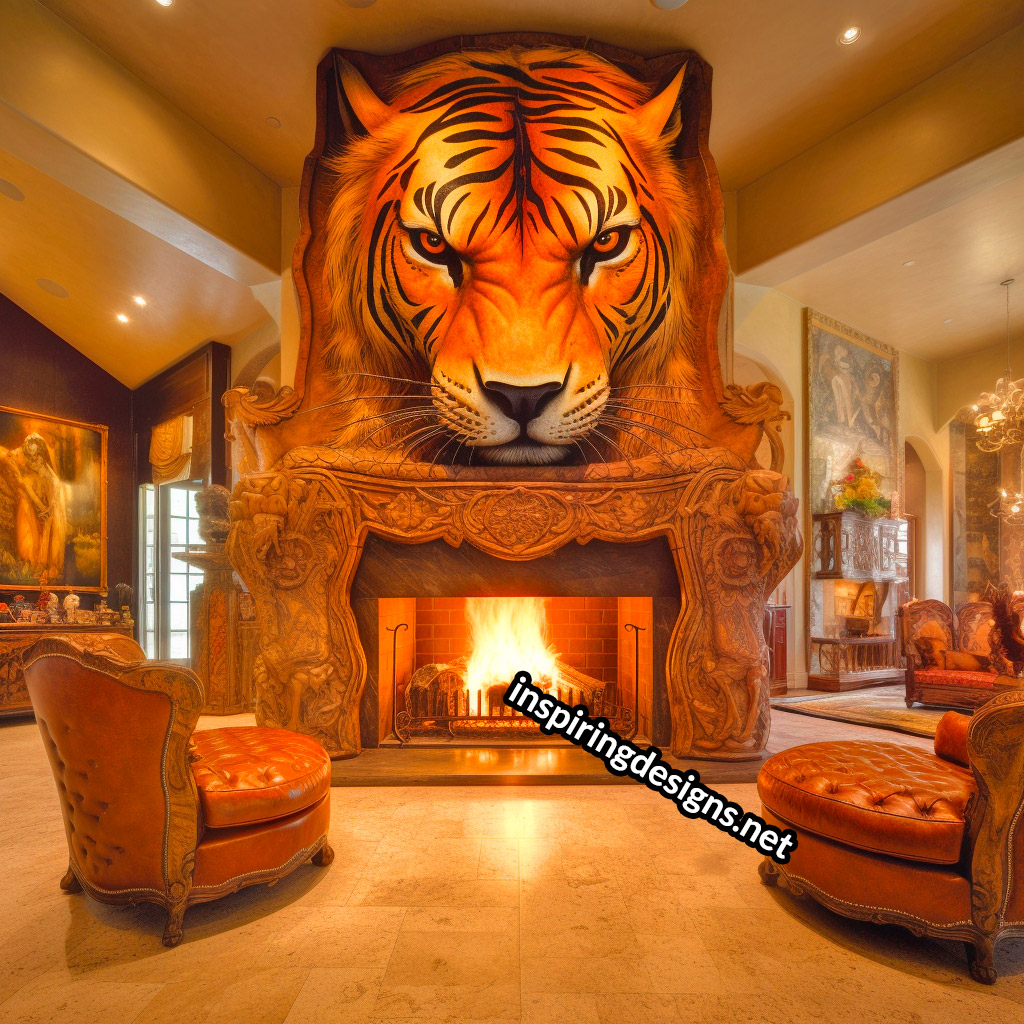 Giant Tiger Shaped Ultra-Luxury Fireplace
