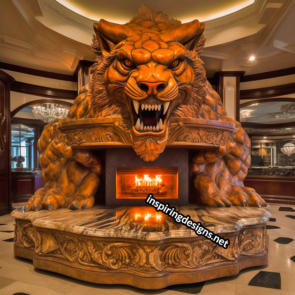 Giant Lion Shaped Ultra-Luxury Fireplace