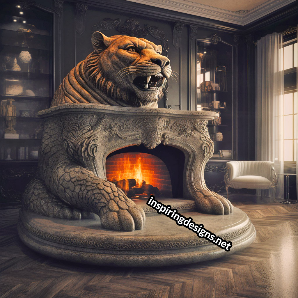 Giant Tiger Shaped Ultra-Luxury Fireplace