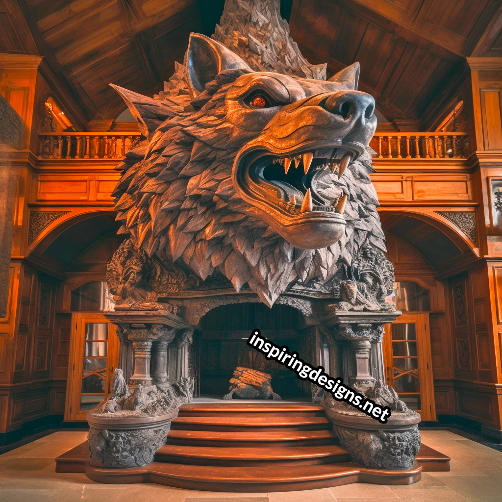 Giant Wolf Shaped Ultra-Luxury Fireplace