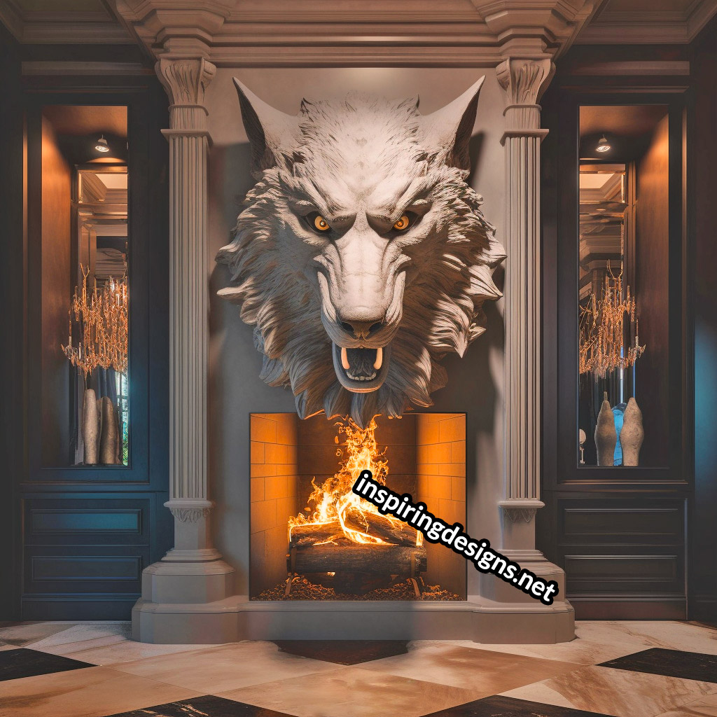 Giant Wolf Shaped Ultra-Luxury Fireplace