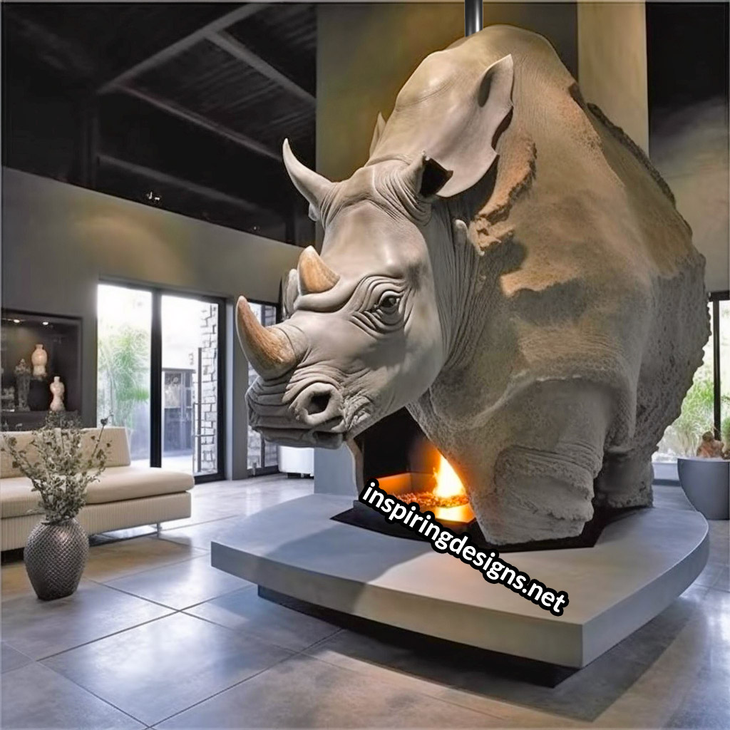 Giant Rhino Shaped Ultra-Luxury Fireplace