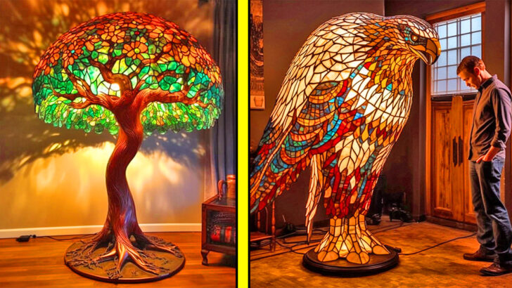 These Oversized Stained Glass Tree Lamps Are An Impressive Decor Piece For Homes That Can Fit Them!