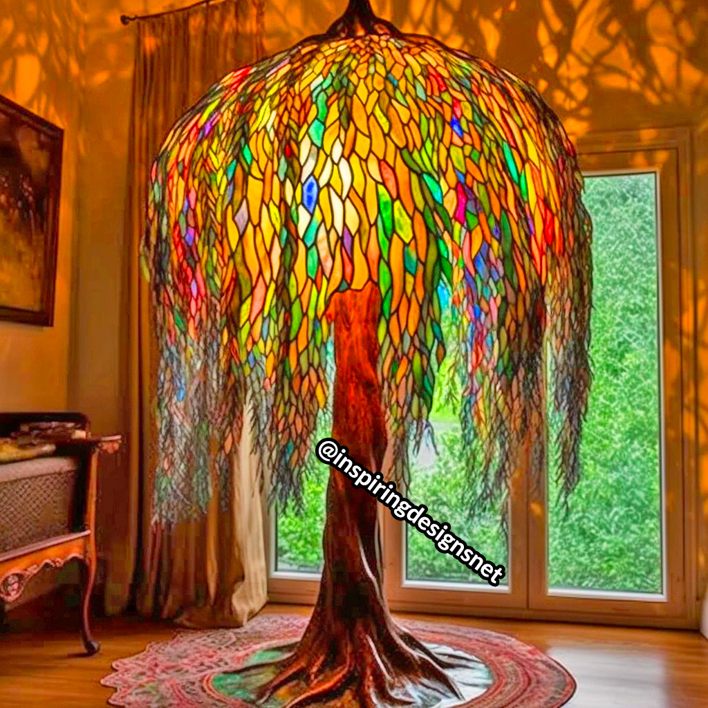 Oversized Stained Glass Lamps shaped like weeping willow tree