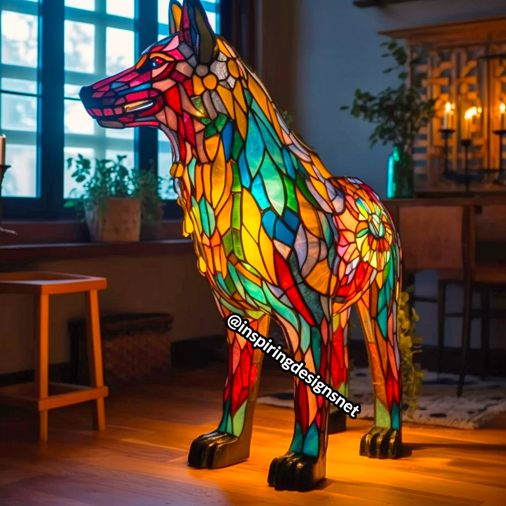 Oversized Stained Glass Lamps shaped like wolf