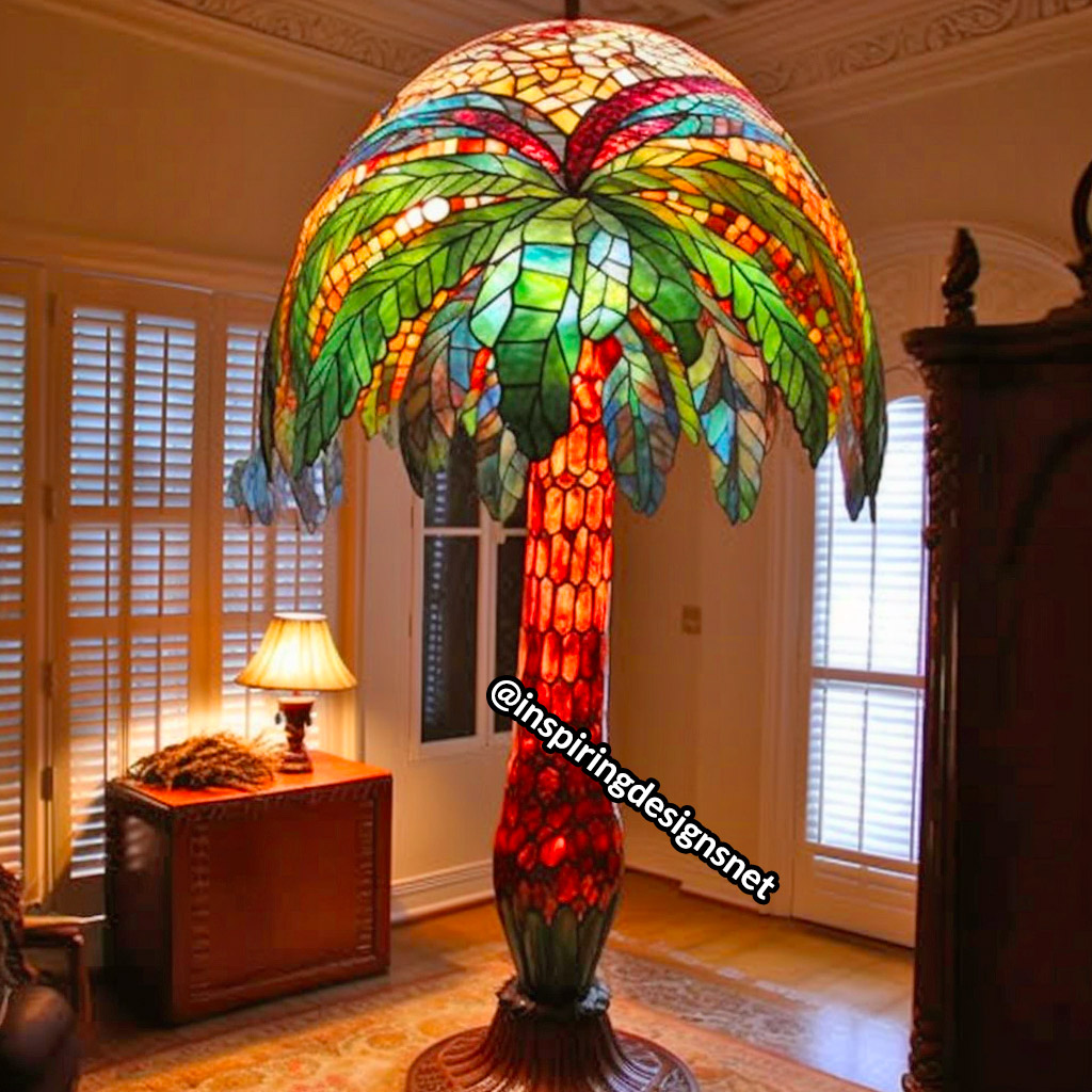 Oversized Stained Glass Lamps shaped like palm tree