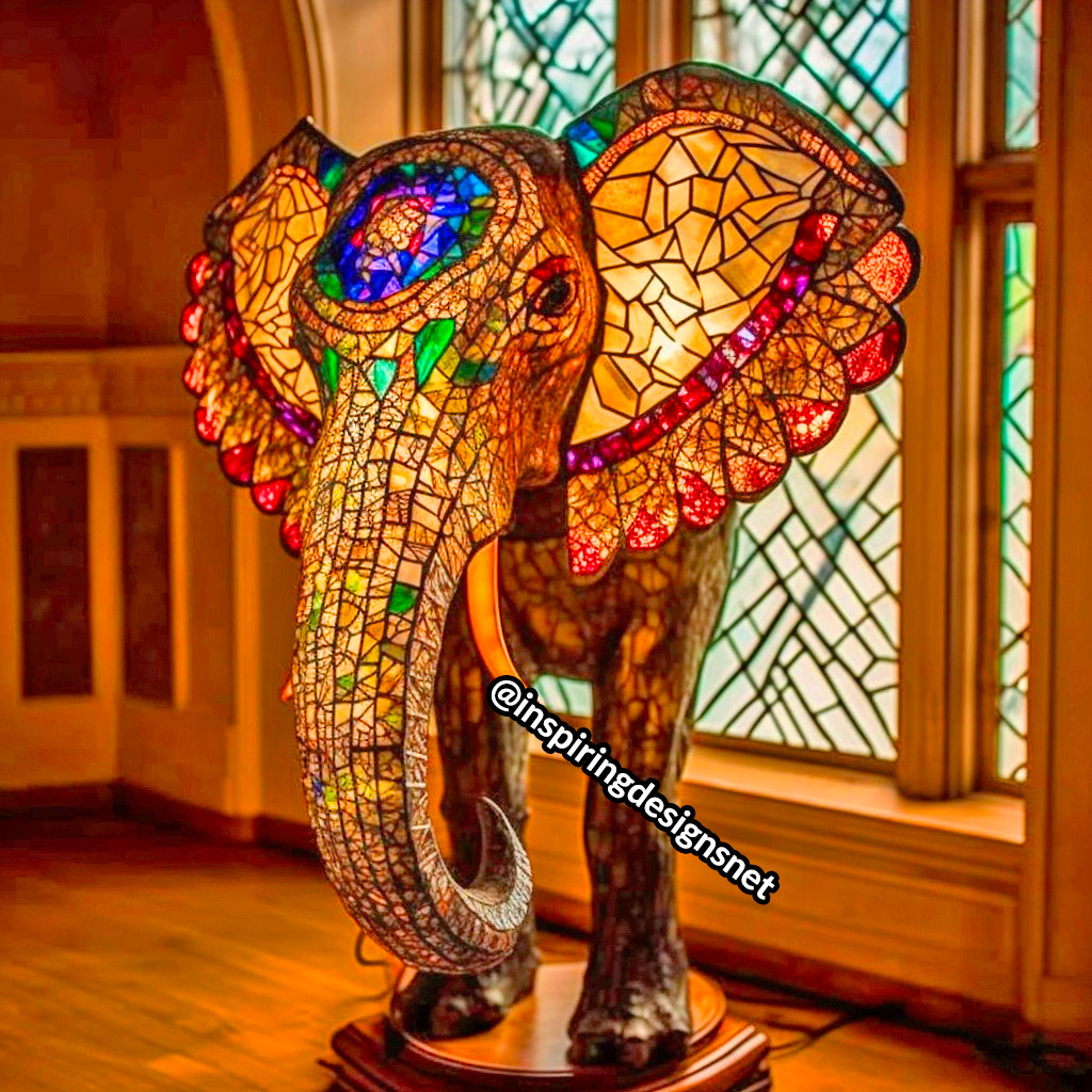 Oversized Stained Glass Lamps shaped like elephant