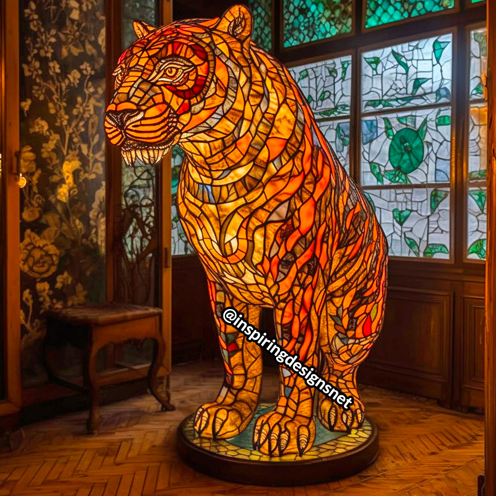 Oversized Stained Glass Lamps shaped like tiger