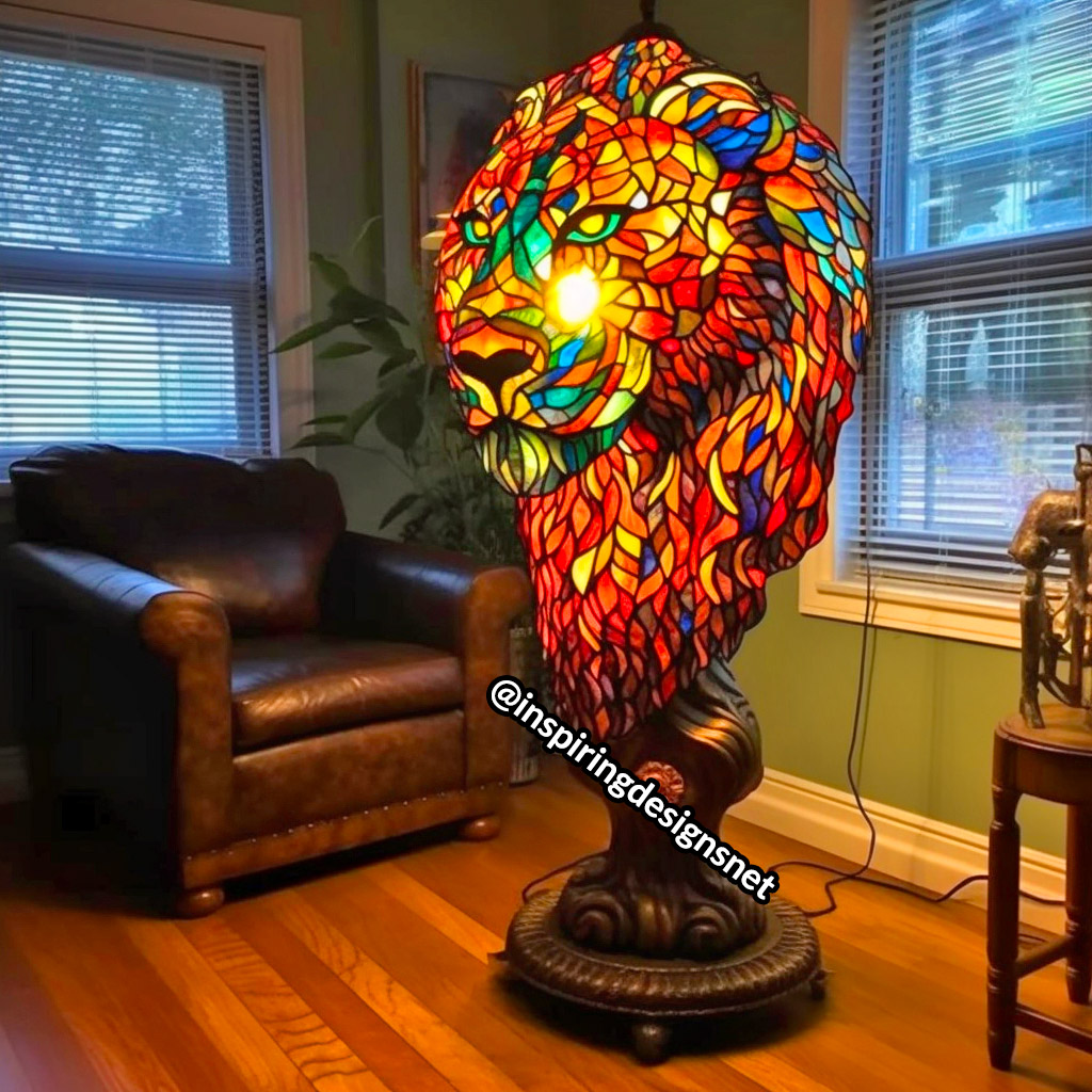 Oversized Stained Glass Lamps shaped like lion