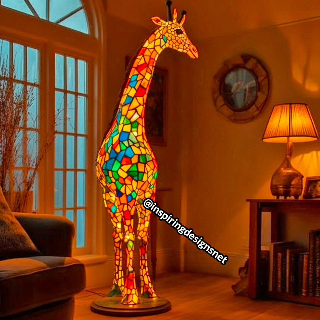 Oversized Stained Glass Lamps shaped like giraffe