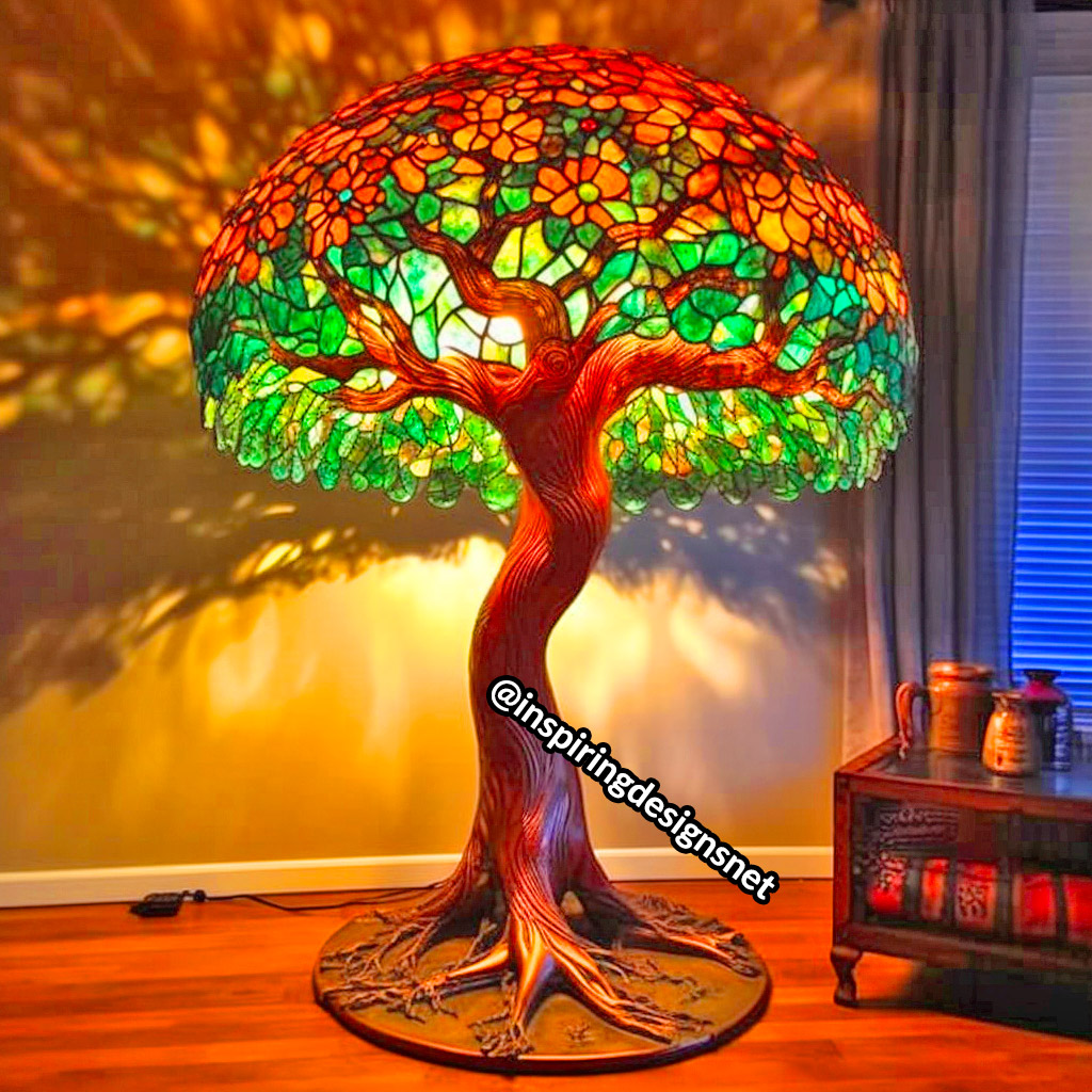 Oversized Stained Glass Lamps shaped like tree