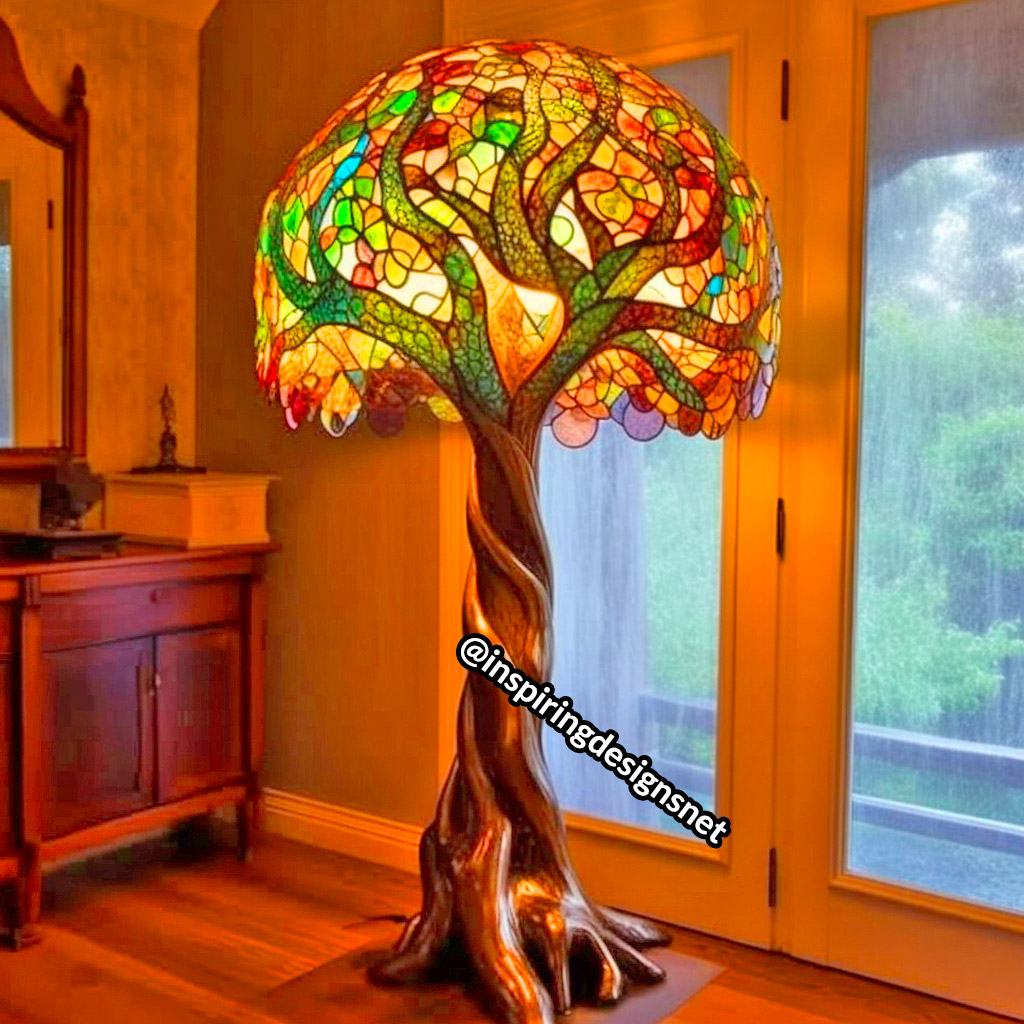 Oversized Stained Glass Lamps shaped like tree