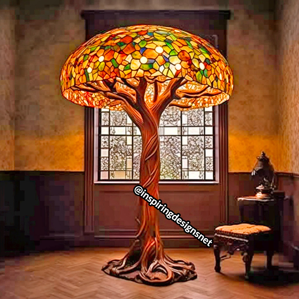 Oversized Stained Glass Lamps shaped like tree