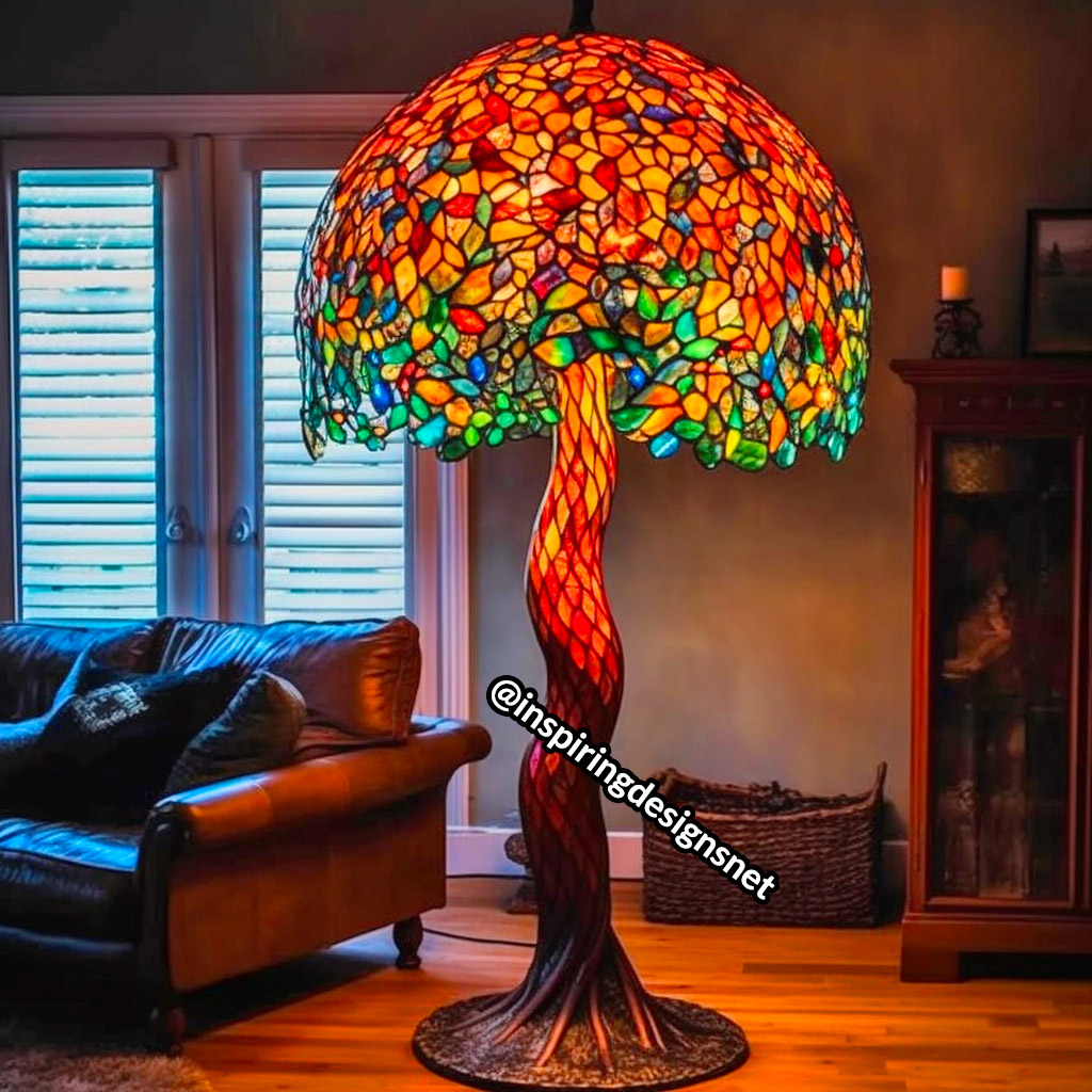 Oversized Stained Glass Lamps shaped like tree