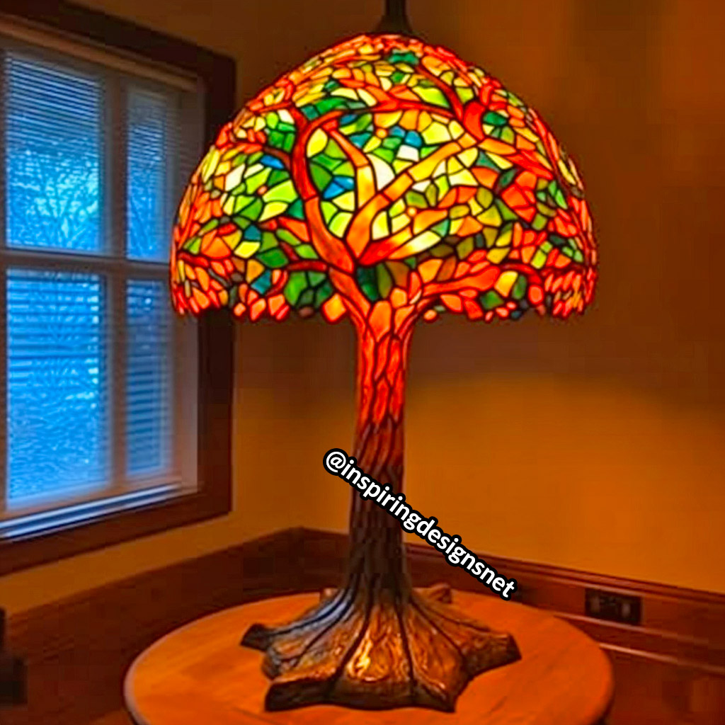 Oversized Stained Glass Lamps shaped like tree