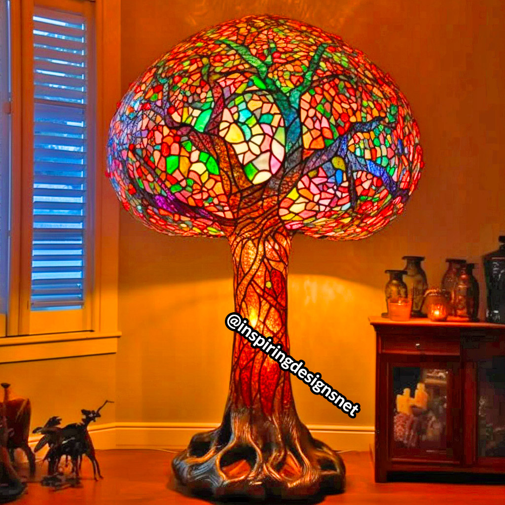 Oversized Stained Glass Lamps shaped like tree