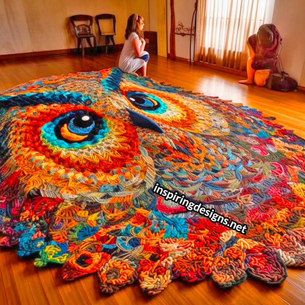 Giant Crochet Owl Rug