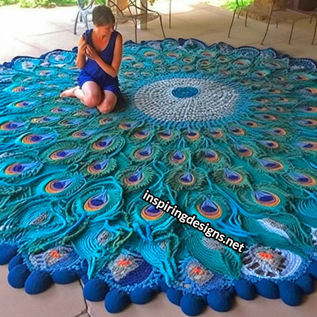 Giant Crochet Peacock Rug