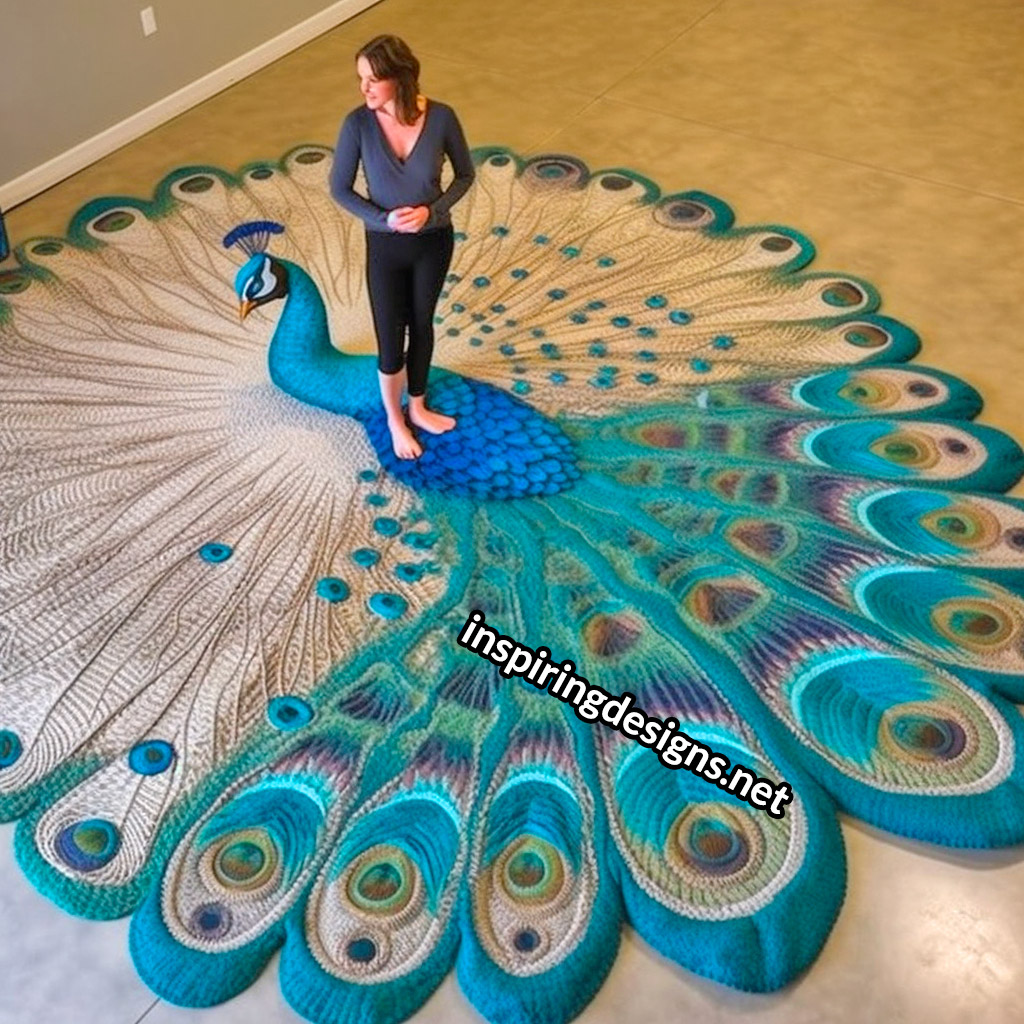 Giant Crochet Peacock Rug