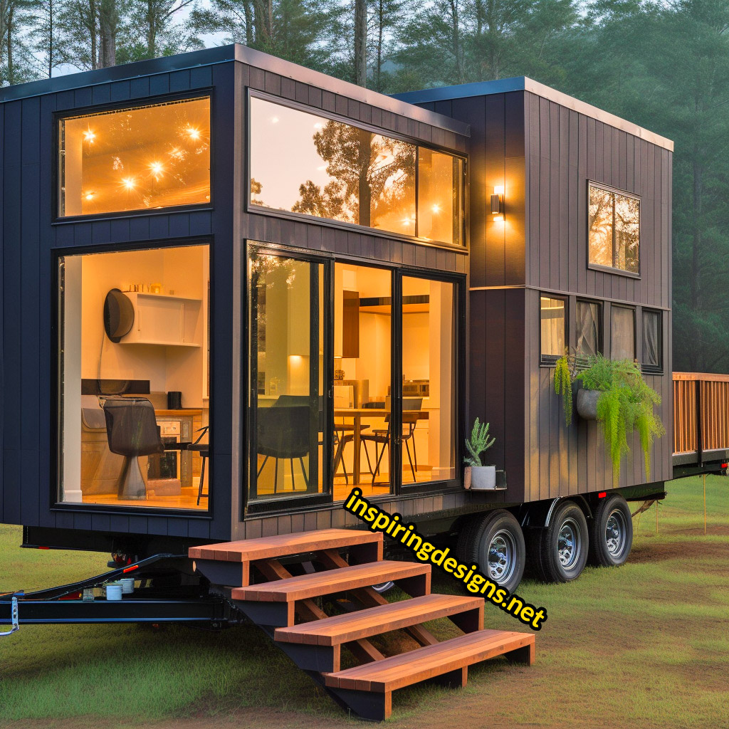 Luxury Modern Tiny Home With Huge Windows, Deck, and Balcony