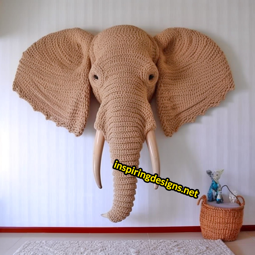 Crochet Animal Mounts - Crochet elephant mount