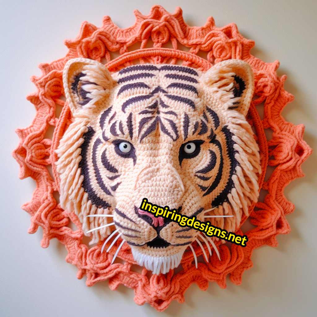 Crochet Animal Mounts - Crochet white tiger mount