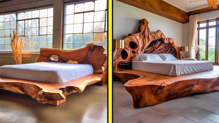 These Live Edge Wood Slab Bed Frames Turn Your Bed into a Stunning Statement Piece
