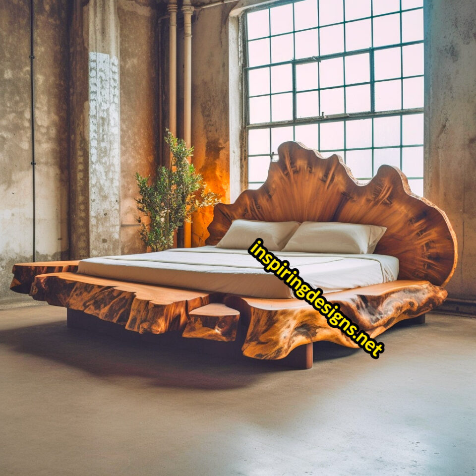 These Live Edge Wood Slab Bed Frames Turn Your Bed into a Stunning