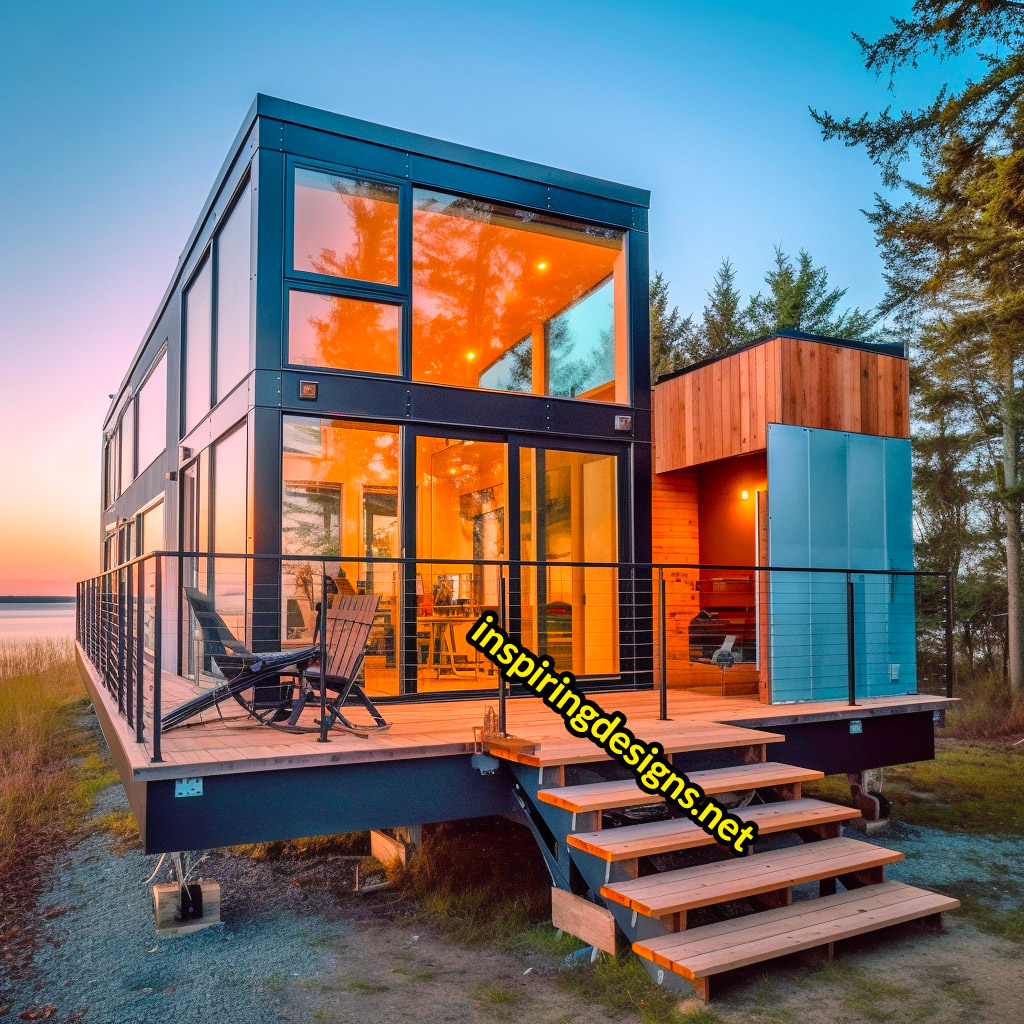 Luxury Modern Tiny Home With Huge Windows, Deck, and Balcony