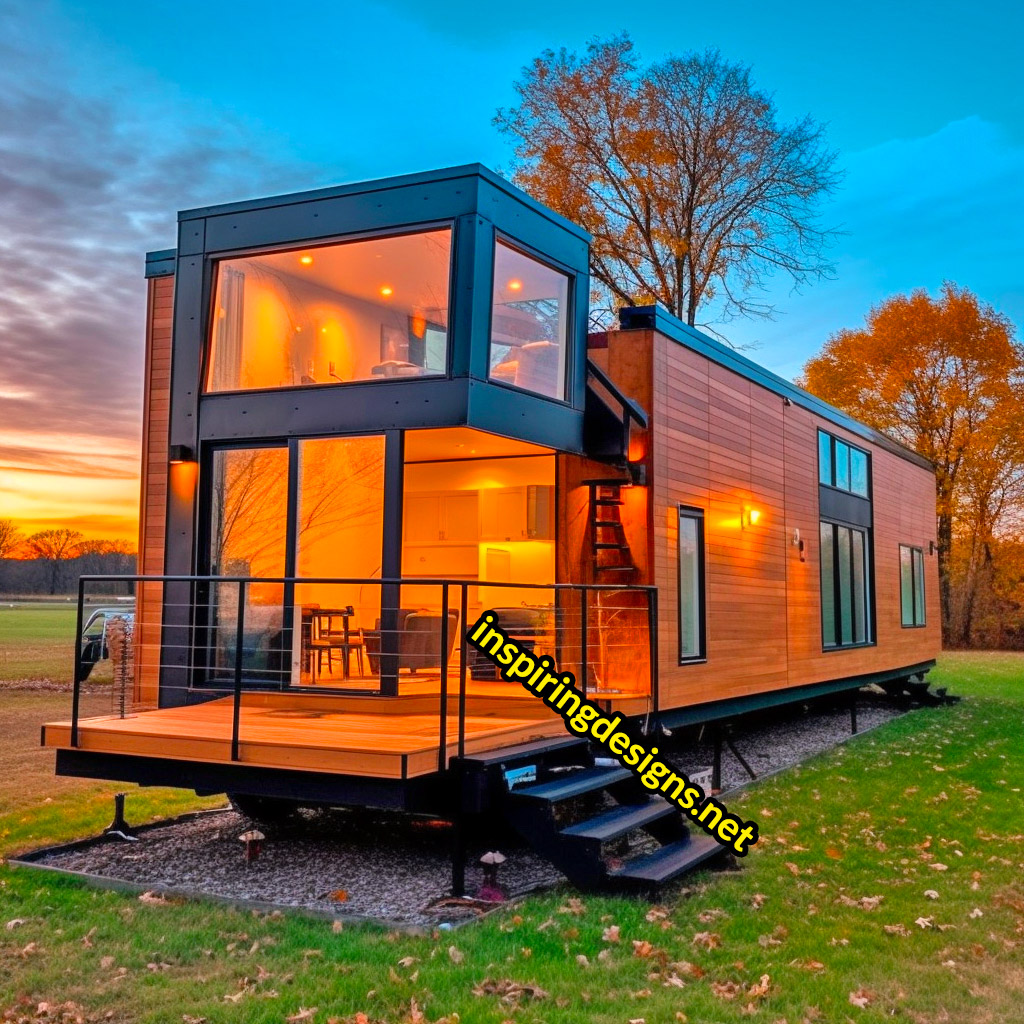 Luxury Modern Tiny Home With Huge Windows, Deck, and Balcony