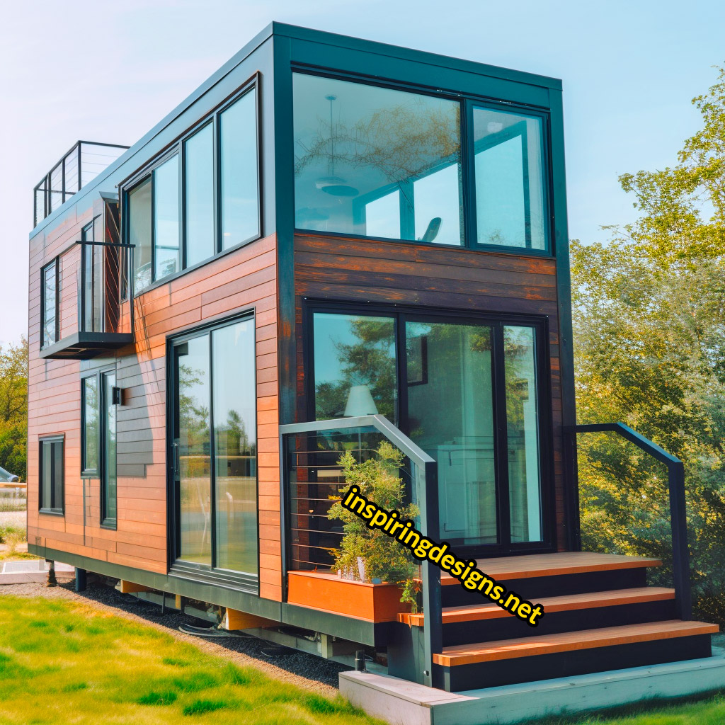 Luxury Modern Tiny Home With Huge Windows, Deck, and Balcony