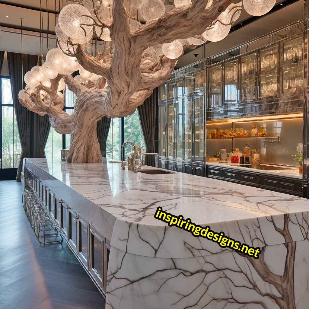 Kitchen Islands with Trees Growing From Them