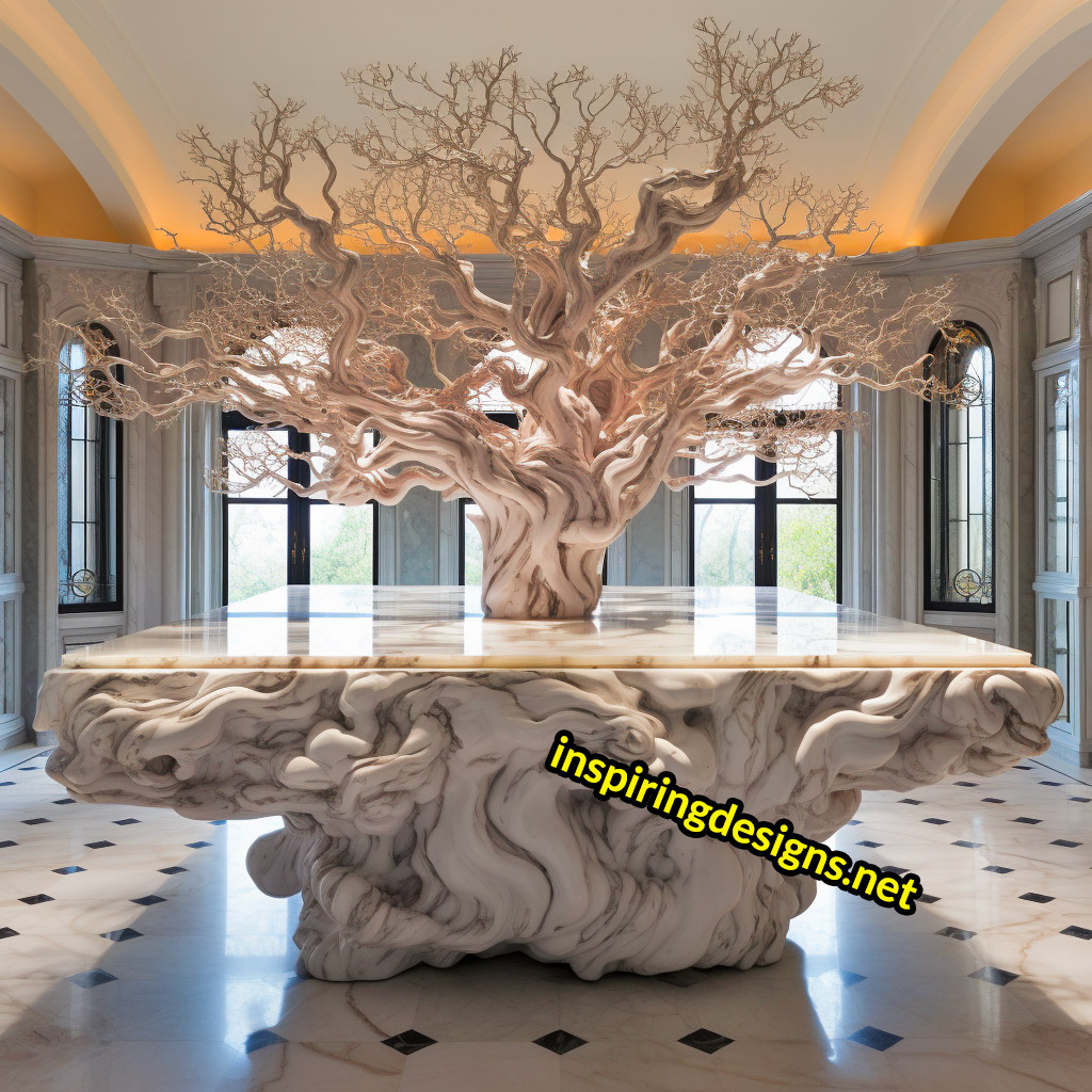 Kitchen Islands with Trees Growing From Them