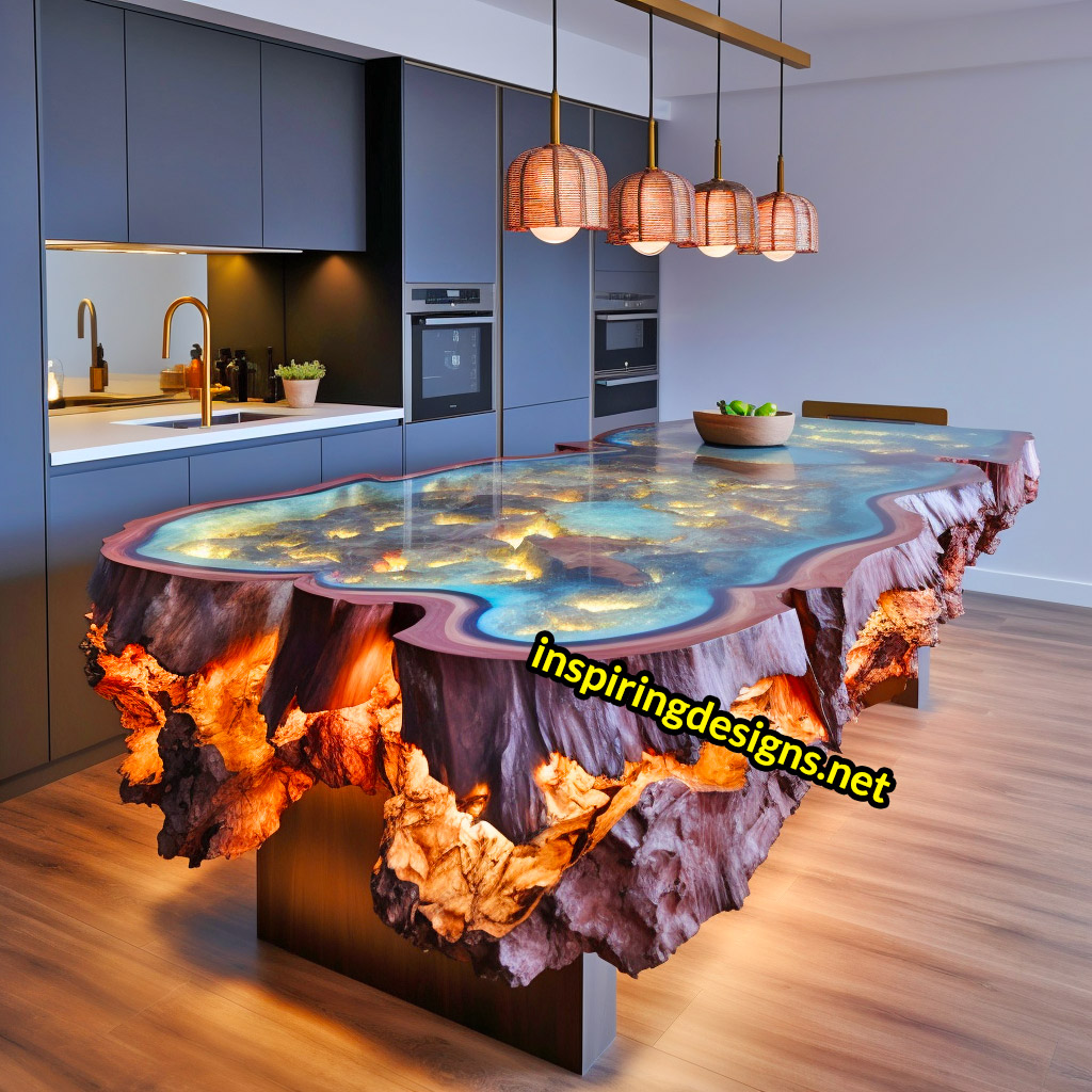 Giant Geode and Epoxy Kitchen Islands