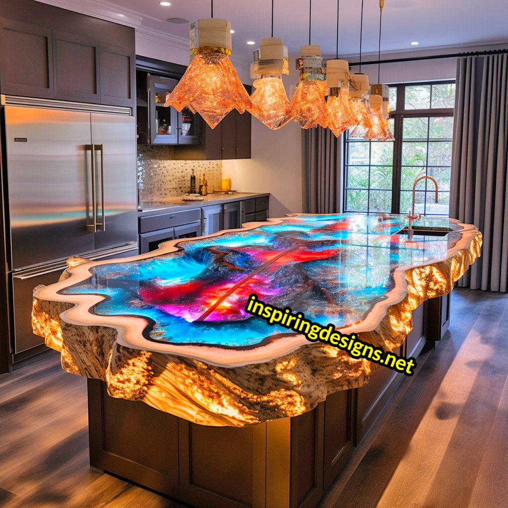 Giant Geode and Epoxy Kitchen Islands