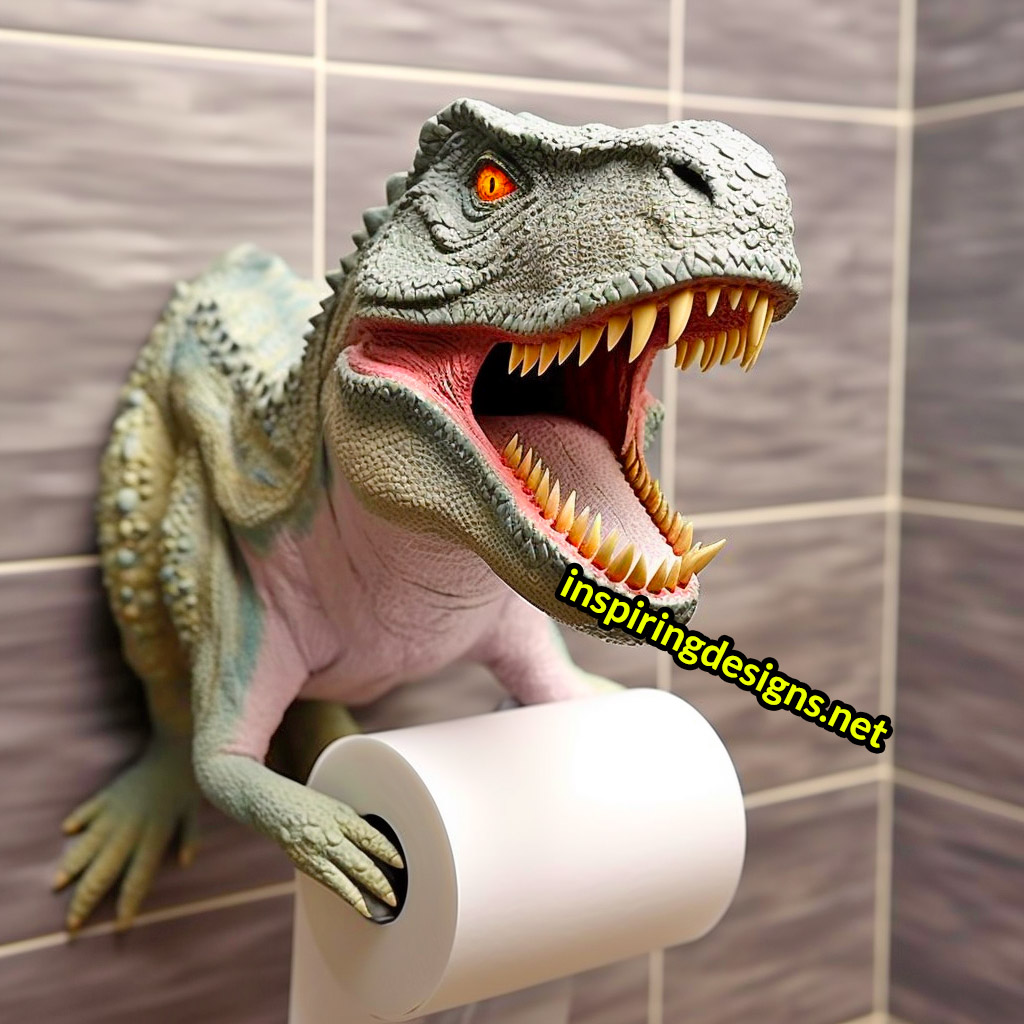 Shark Seal Dinosaur Toilet Roll Holder With Resin Shelf And Hook